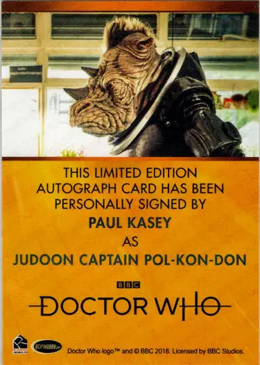 Paul Kasey Bordered Autograph Card from 2022 Doctor Who Series 11 & 12 collection