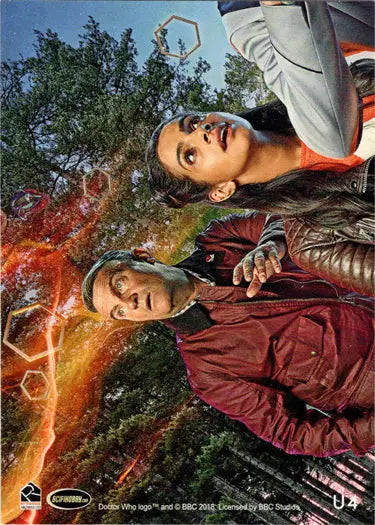 Doctor Who characters looking up on 2022 insert card U4 Yaz from trading cards collection