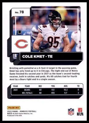 2022 Donruss Cole Kmet 78 Chicago Bears - Football Card Single