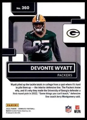 2022 Donruss Devonte Wyatt RC 360 Green Bay Packers - Football Card Single