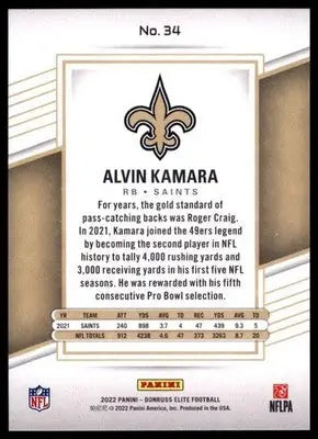 2022 Donruss Elite Alvin Kamara 34 New Orleans Saints - Football Card Single