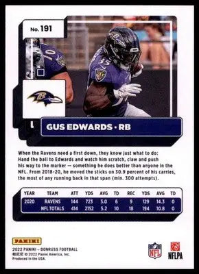 2022 Donruss Gus Edwards 191 Baltimore Ravens - Football Card Single