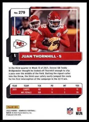 2022 Donruss Juan Thornhill 279 Kansas City Chiefs - Football Card Single