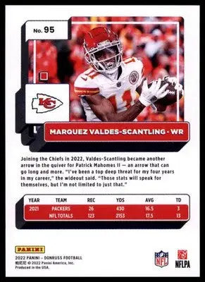 2022 Donruss Marquez Valdes-Scantling 95 Kansas City Chiefs - Football Card Single
