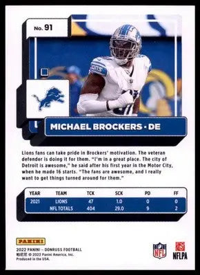 2022 Donruss Michael Brockers 91 Detroit Lions - Football Card Single