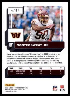 2022 Donruss Montez Sweat 184 Washington Commanders - Football Card Single