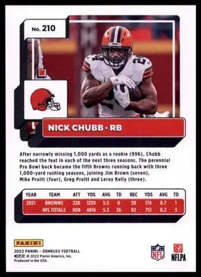 2022 Donruss Nick Chubb 210 Cleveland Browns - Football Card Single