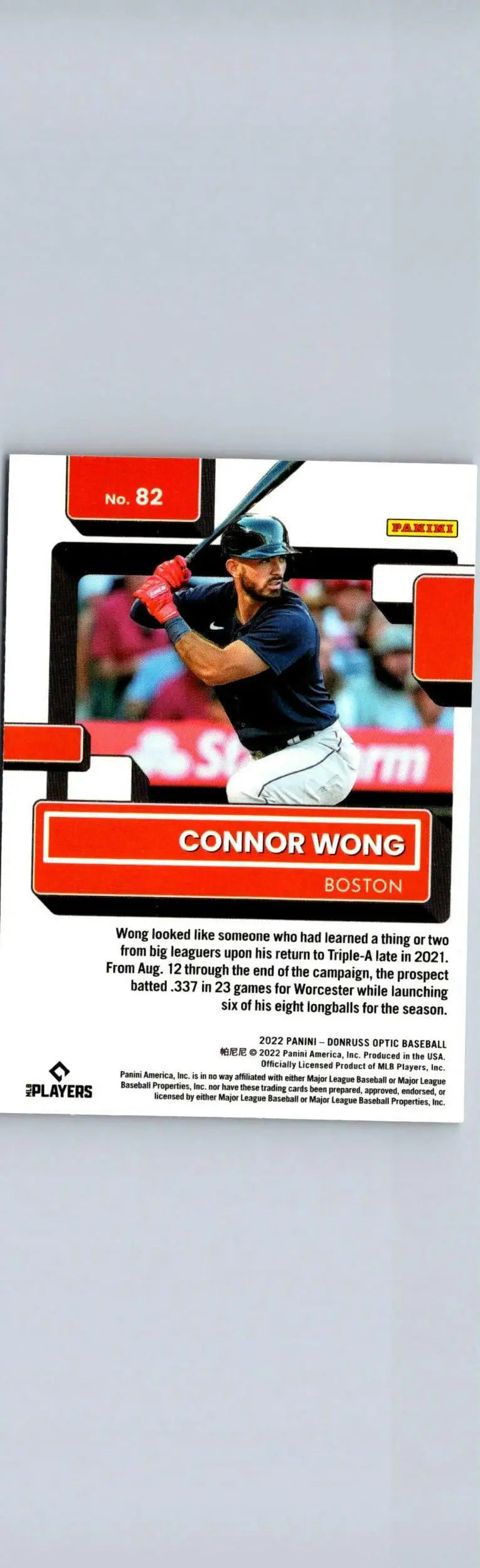 Connor Wong baseball card from 2022 Donruss Optic set featuring player image