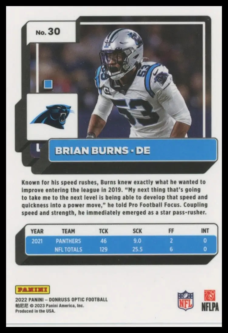 2022 Donruss Optic Brian Burns 30 Carolina Panthers - Football Card Single