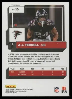 2022 Donruss Optic - Holo A.J. Terrell 10 Atlanta Falcons - Football Card Single