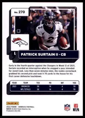 2022 Donruss Patrick Surtain II 270 Denver Broncos - Football Card Single