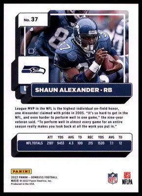 2022 Donruss Shaun Alexander 37 Seattle Seahawks - Football Card Single