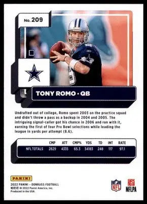 2022 Donruss Tony Romo 209 Dallas Cowboys - Football Card Single