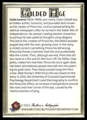 2022 Historic Autographs Gilded Age Carlo Collodi #76 - Other