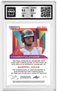 Leaf Vivid Gabriel Arias autographed baseball trading card 2/5 from Baseball Arena Club