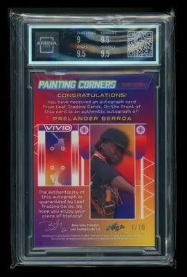 2022 Leaf Vivid Painting Corners Orange Prelander Berroa PC-PB1 Auto 7/10 AC 9.5 - Baseball Card Single