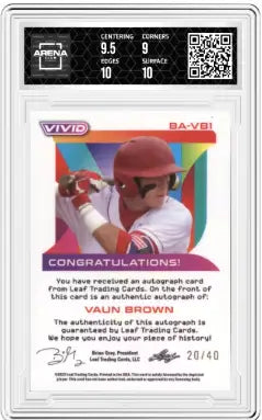 Vivid Vaun Brown graded baseball trading card with autograph and player image in Arena Club