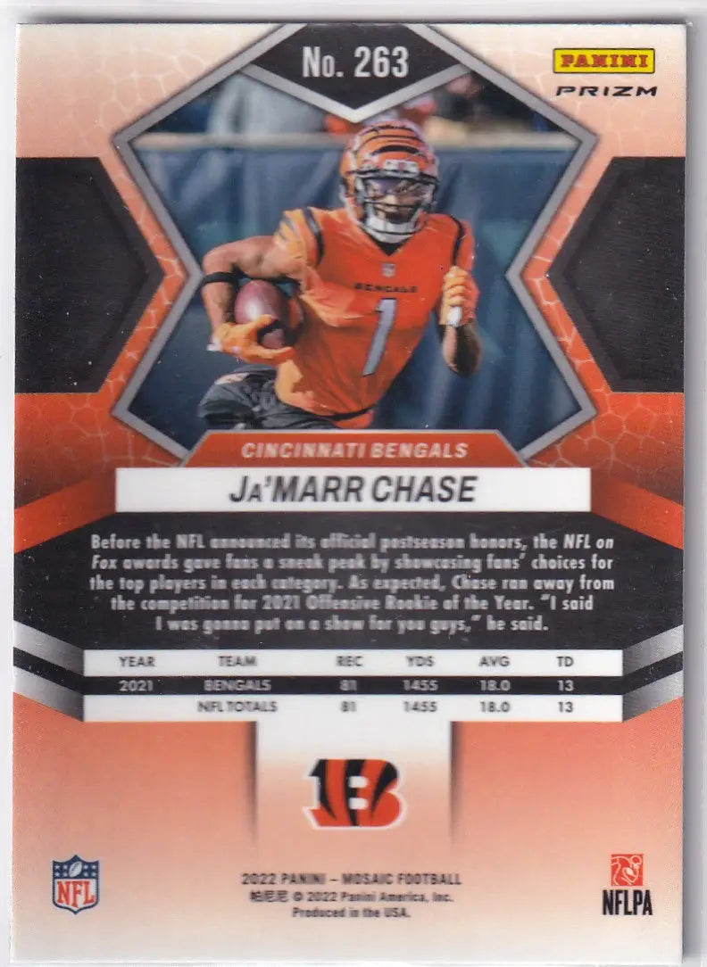 2022 MOSAIC #263 JAMARR CHASE REFRACTOR- CINCINNATI BENGALS - Football Card Single