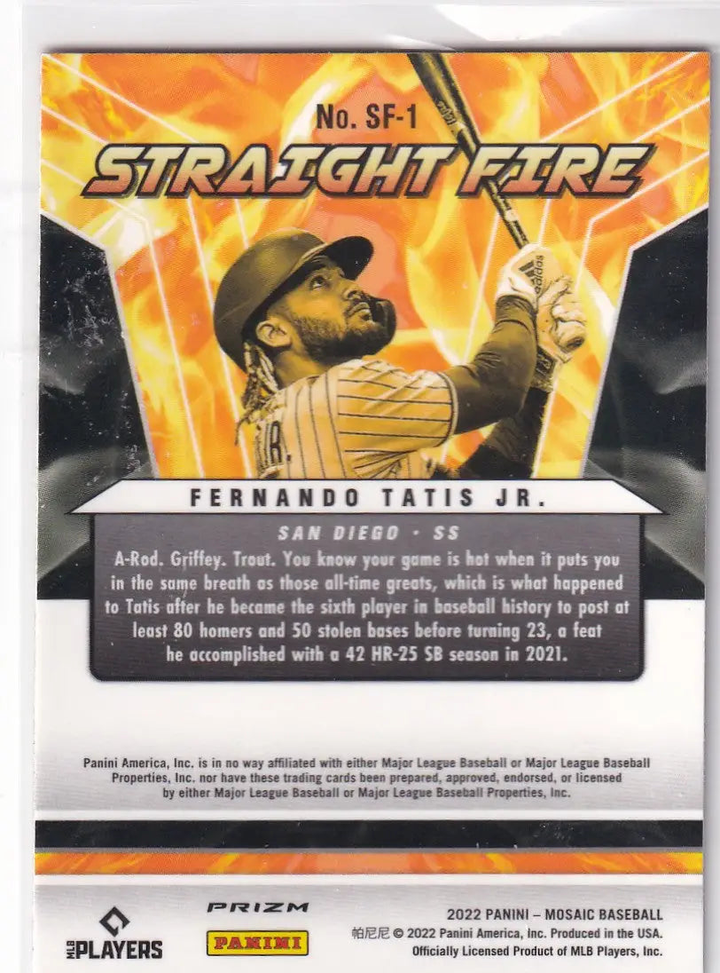 2022 MOSAIC #SF-1 FERNANDO TATIS JR STRAIGHT FIRE- SAN DIEGO PADRES - Baseball Card Single