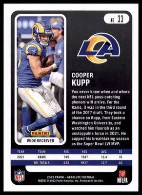 2022 Panini Absolute - Blue Cooper Kupp 33 Los Angeles Rams - Football Card Single
