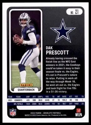 2022 Panini Absolute - Retail Dak Prescott 21 Dallas Cowboys - Football Card Single