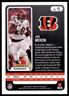 2022 Panini Absolute - Retail Joe Mixon 45 Cincinnati Bengals - Football Card Single