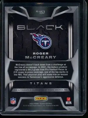 2022 Panini Black Roger McCreary #157 198/199 RC Football - Football Card Single