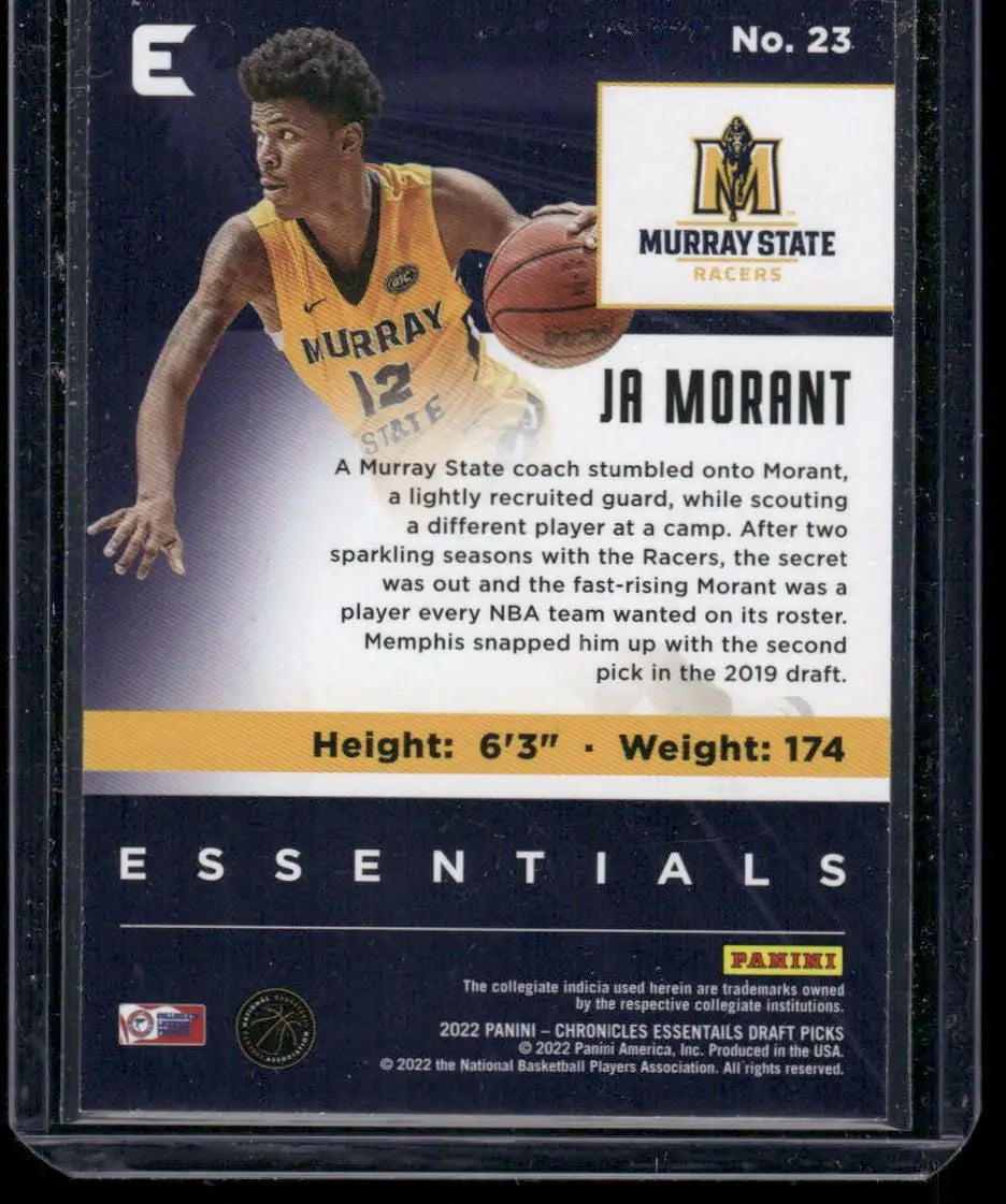 2022 Panini Chronicles Essentials Draft Picks Ja Morant #23 Basketball - Basketball Card Single