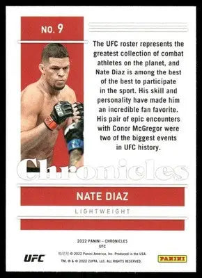 2022 Panini Chronicles Nate Diaz #9 Mixed Martial Arts (MMA) - UFC/MMA Card Single