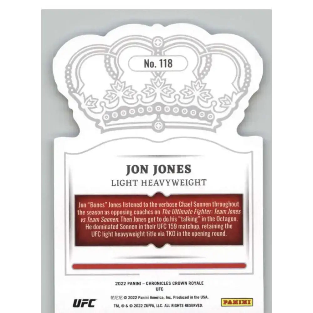 2022 Panini Chronicles UFC #118 Jon Jones NM-MT Light Heavyweight MMA Card - UFC/MMA Card Single
