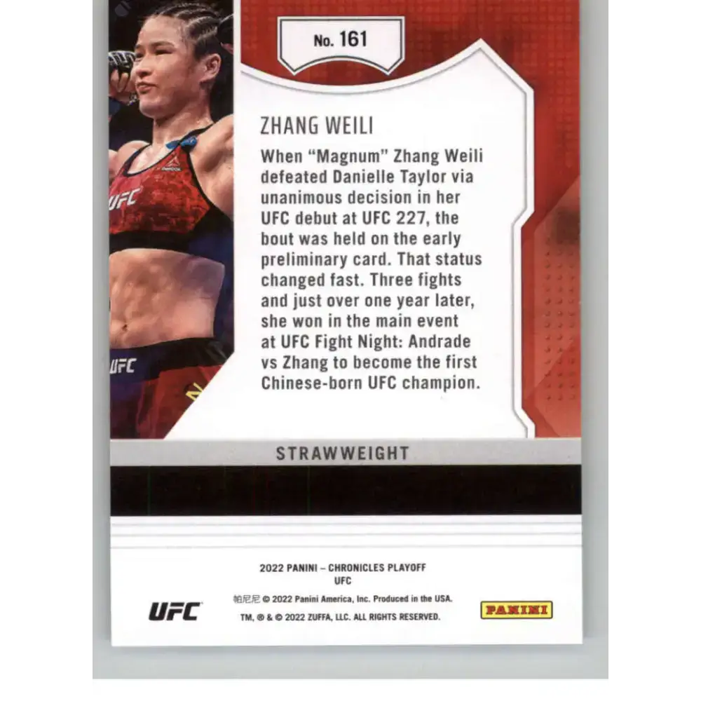 2022 Panini Chronicles UFC #161 Zhang Weili NM-MT Strawweight MMA Card - UFC/MMA Card Single