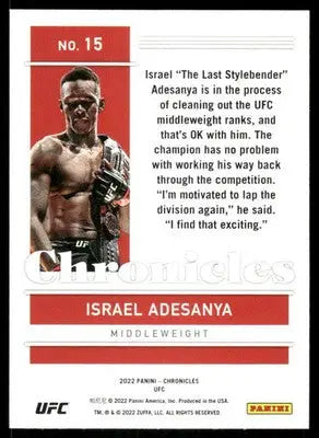 2022 Panini Chronicles UFC Israel Adesanya #15 Mixed Martial Arts - UFC/MMA Card Single