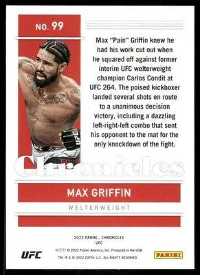 2022 Panini Chronicles UFC Max Griffin #99 RC Mixed Martial Arts - UFC/MMA Card Single