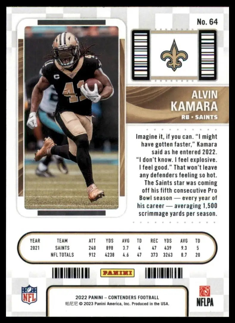 2022 Panini Contenders - Season Ticket Alvin Kamara #64 - Football Card Single