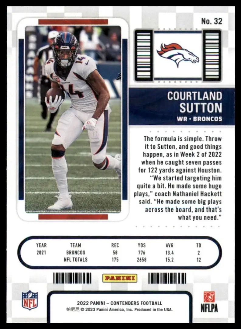 2022 Panini Contenders - Season Ticket Courtland Sutton #32 - Football Card Single