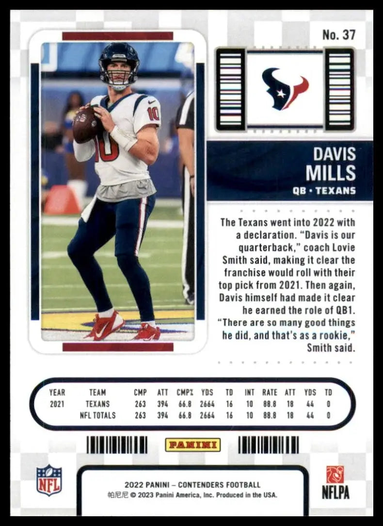 2022 Panini Contenders - Season Ticket Davis Mills #37 - Football Card Single
