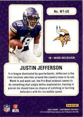 2022 Panini Contenders #WT-JJE Justin Jefferson Winning Ticket - Football Card Single