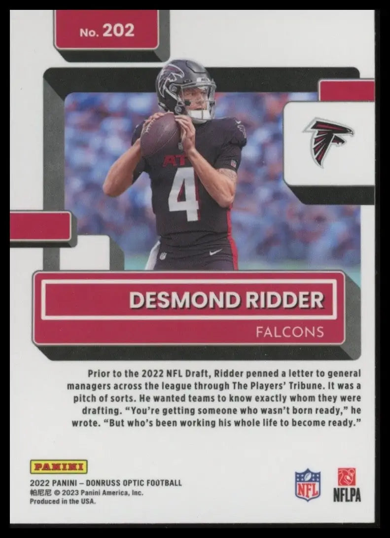 2022 Panini Donruss Optic - Rated Rookie Desmond Ridder #202 (RC) - Football Card Single