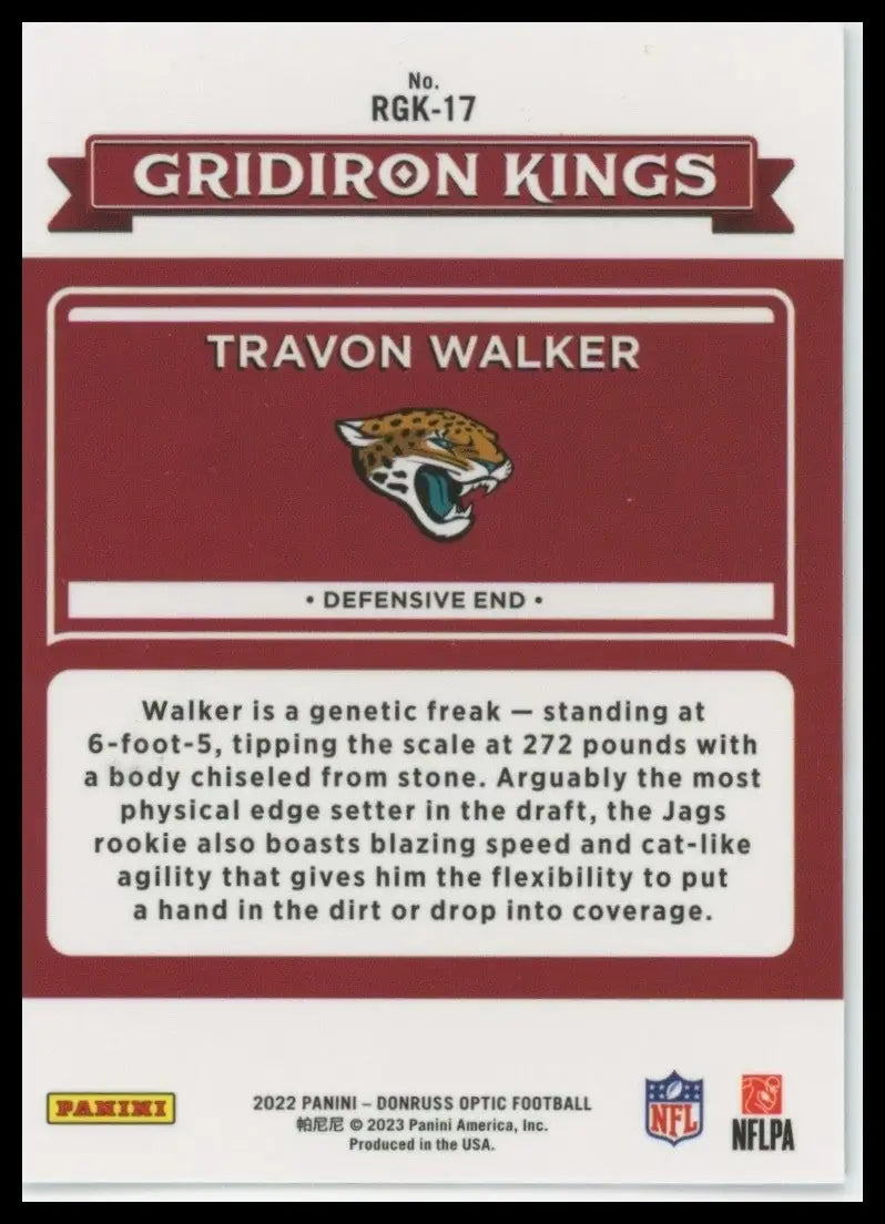2022 Panini Donruss Optic - Rookie Gridiron Kings Travon Walker #RGK-17 (RC) - Football Card Single