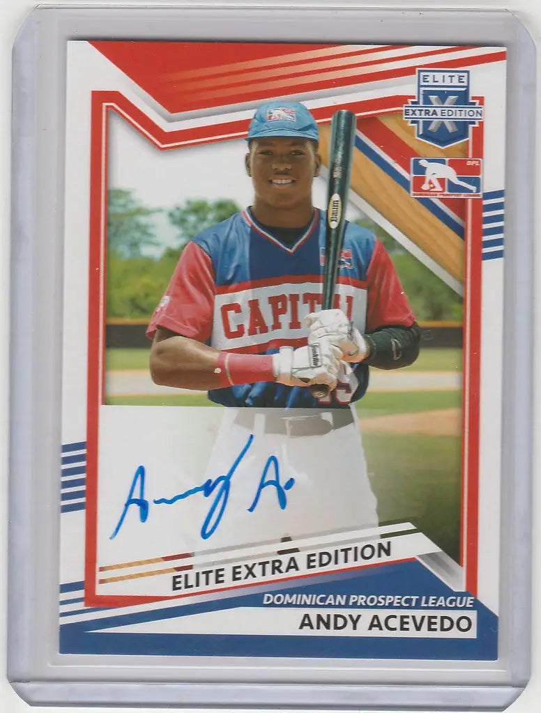 Baseball trading card of Andy Acevedo in Capitales uniform from Panini Extra Edition Auto
