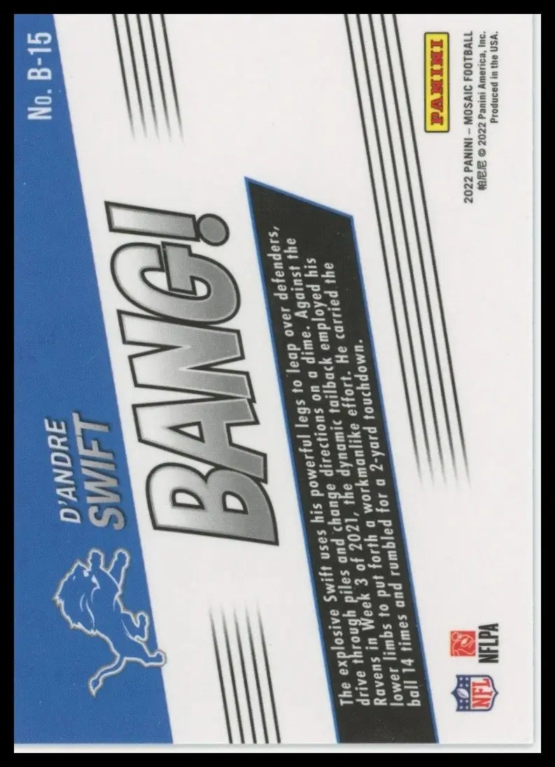 2022 Panini Mosaic Bang DAndre Swift #B-15 Detroit Lions Football Card NFL Sport