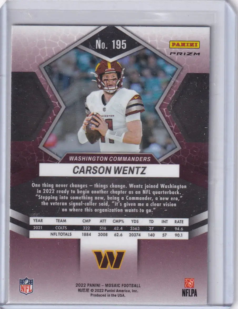 2022 Panini Mosaic Green Mosaic #195 Carson Wentz - Washington Commanders - Football Card Single