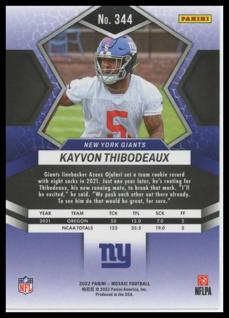 2022 Panini Mosaic Kayvon Thibodeaux RC 344 New York Giants - Football Card Single