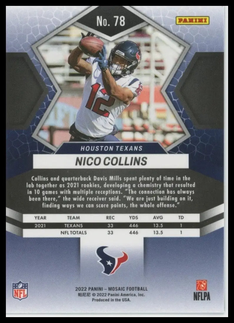 2022 Panini Mosaic - Nico Collins #78 - Football Card Single