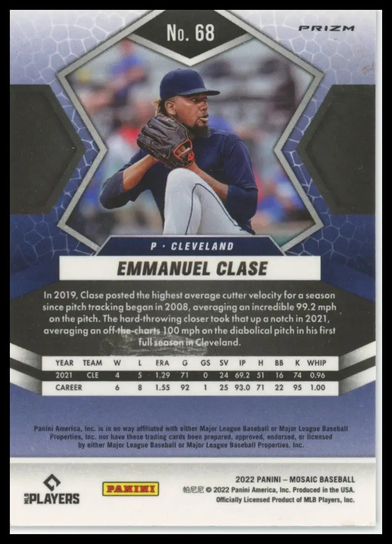 2022 Panini Mosaic - Pink Camo Mosaic Emmanuel Clase 68 Cleveland Guardians NM - Baseball Card Single