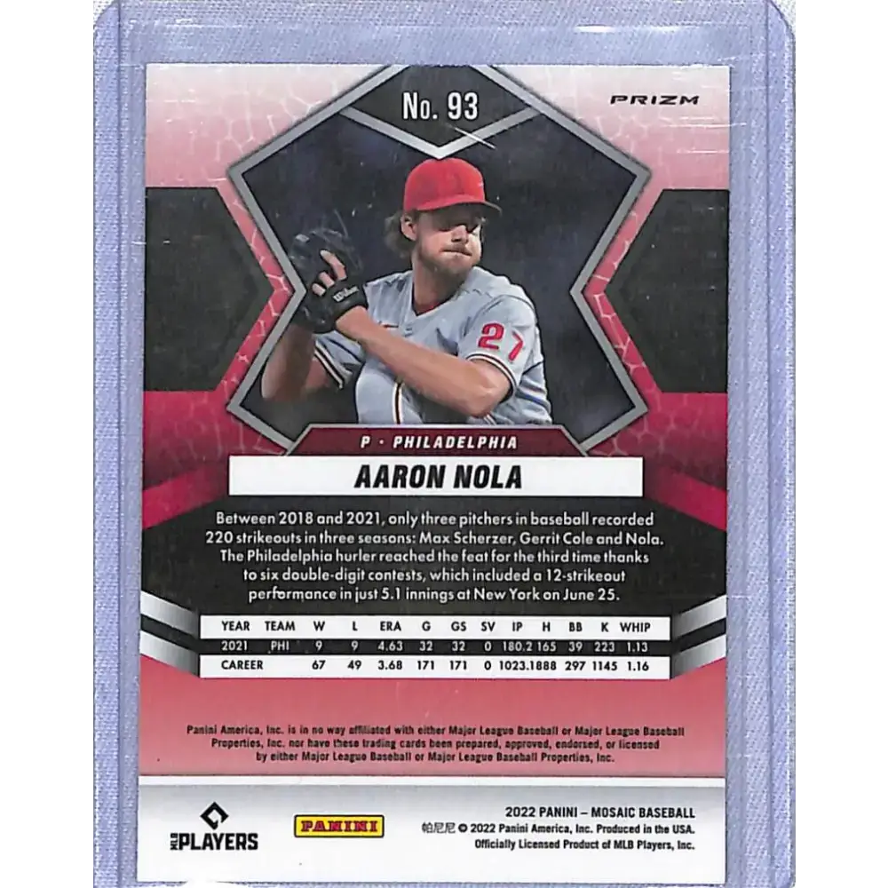 2022 Panini Mosiac Prizm #93 Aaron Nola NM-MT Philadelphia Phillies - Baseball Card Single