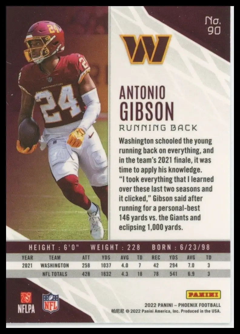 2022 Panini Phoenix Antonio Gibson #90 Washington Commanders Football Card NFL - Football Card Single