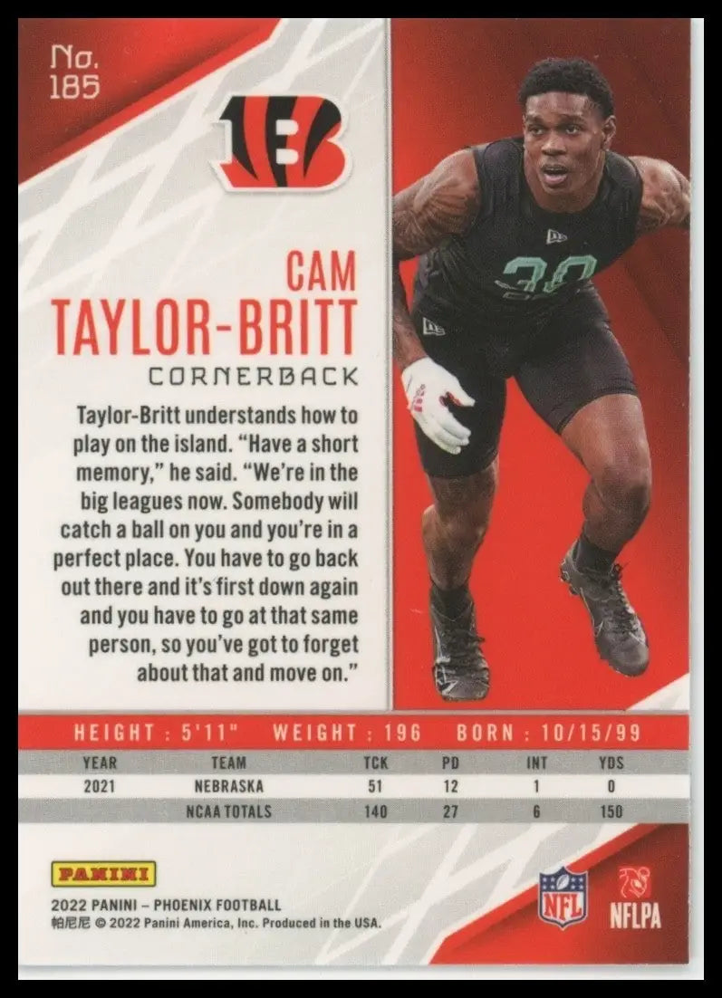 2022 Panini Phoenix Rookie Cam Taylor Britt #185 Cincinnati Bengals Football NFL - Football Card Single