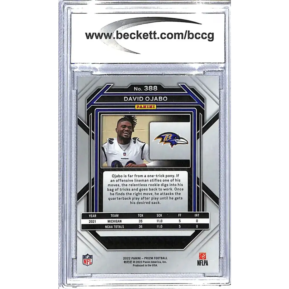 2022 Panini Prizm #388 David Ojabo BCCG 10 Mint or Better RC Rookie Baltimore Ravens Football Card - Football Card