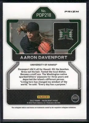 2022 Panini Prizm Draft Picks Aaron Davenport #PDP218 Purple Baseball - Baseball Card Single